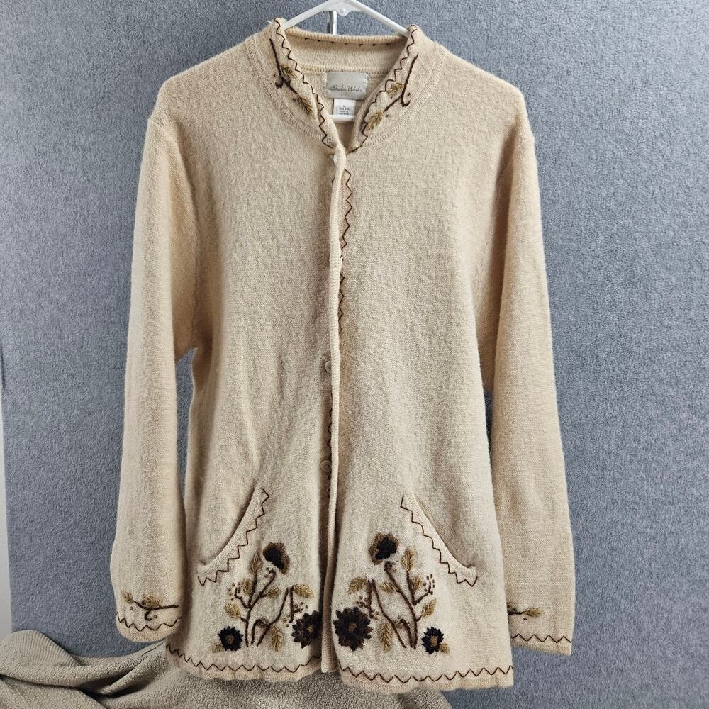 Studio Works 100% Lambswool Floral Embroidered Cardigan - Made in AUS. Sz XL VTG